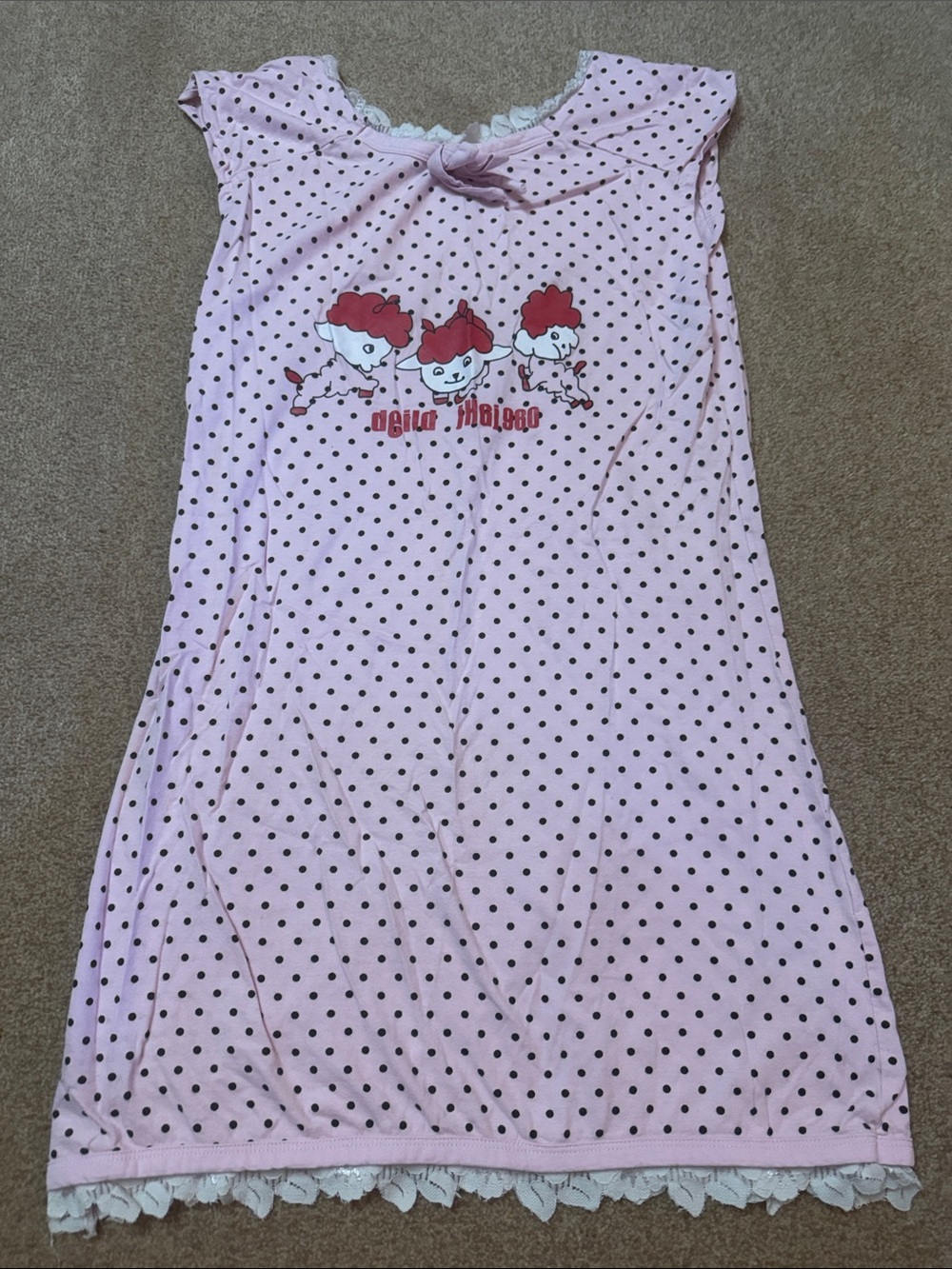 Pink Polka Dot Nightgown with Ruffle Trim and sheep print “informal wear”